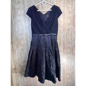 Adrianna Papell Navy Evening Dress 14 Blue‎ Taffeta Cocktail Party Fit & Flare
